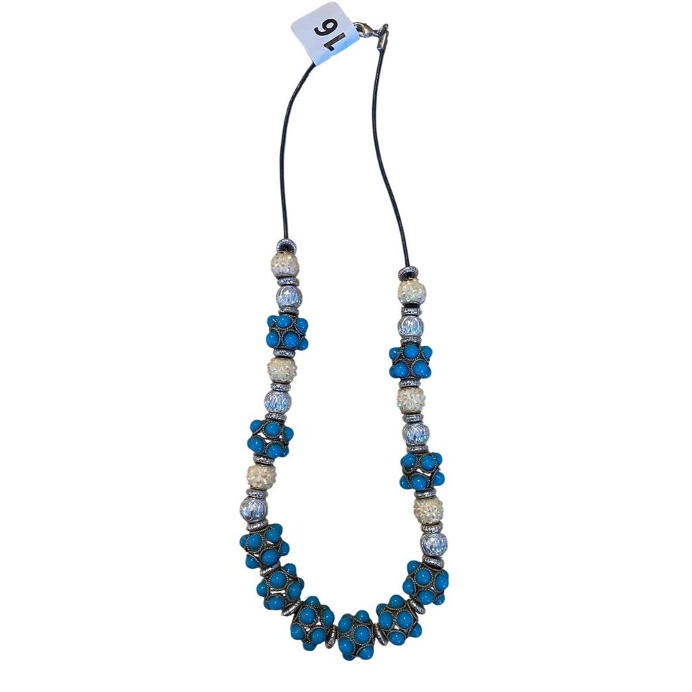 Vintage Blue Beaded Necklace With Silver Accents - Picture 2 of 12